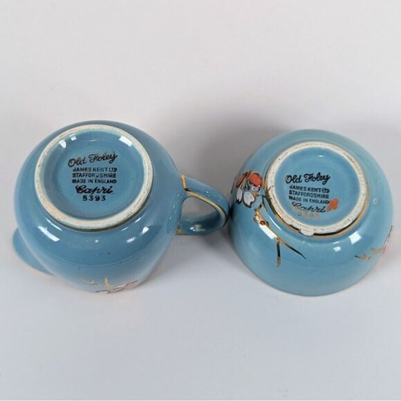 Old Foley James Kent, Small Creamer + Sugar Bowl Blue Cherry Blossom Capri 5393 - Picture 8 of 8